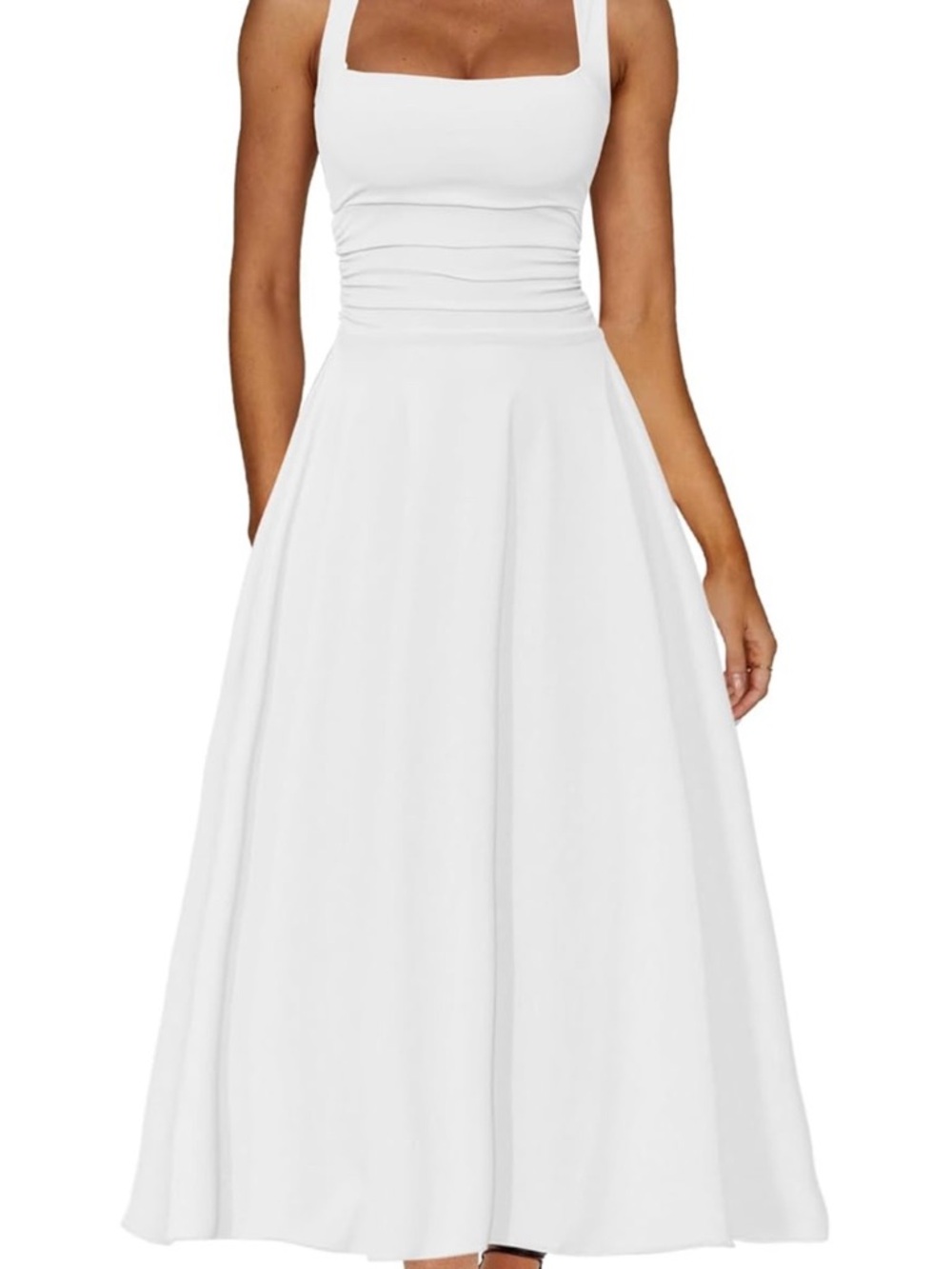 White Square-Neck Maxi Dress for Women